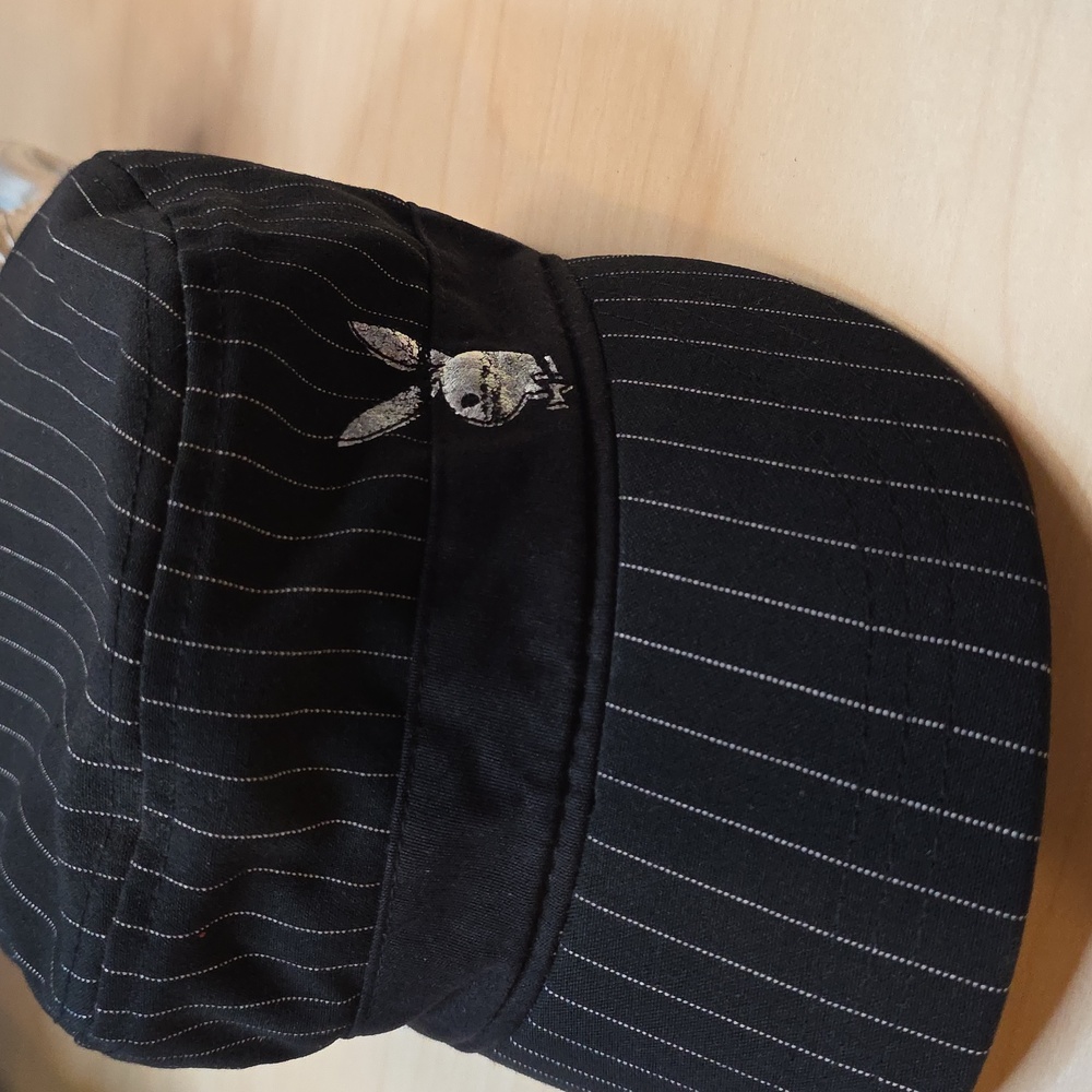 Playboy Fitted Hat Black w/White Stripes Embroidered Size S- RARE!-Y2K-Retro